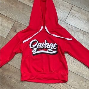 Red “SAVAGE” Cropped hoodie